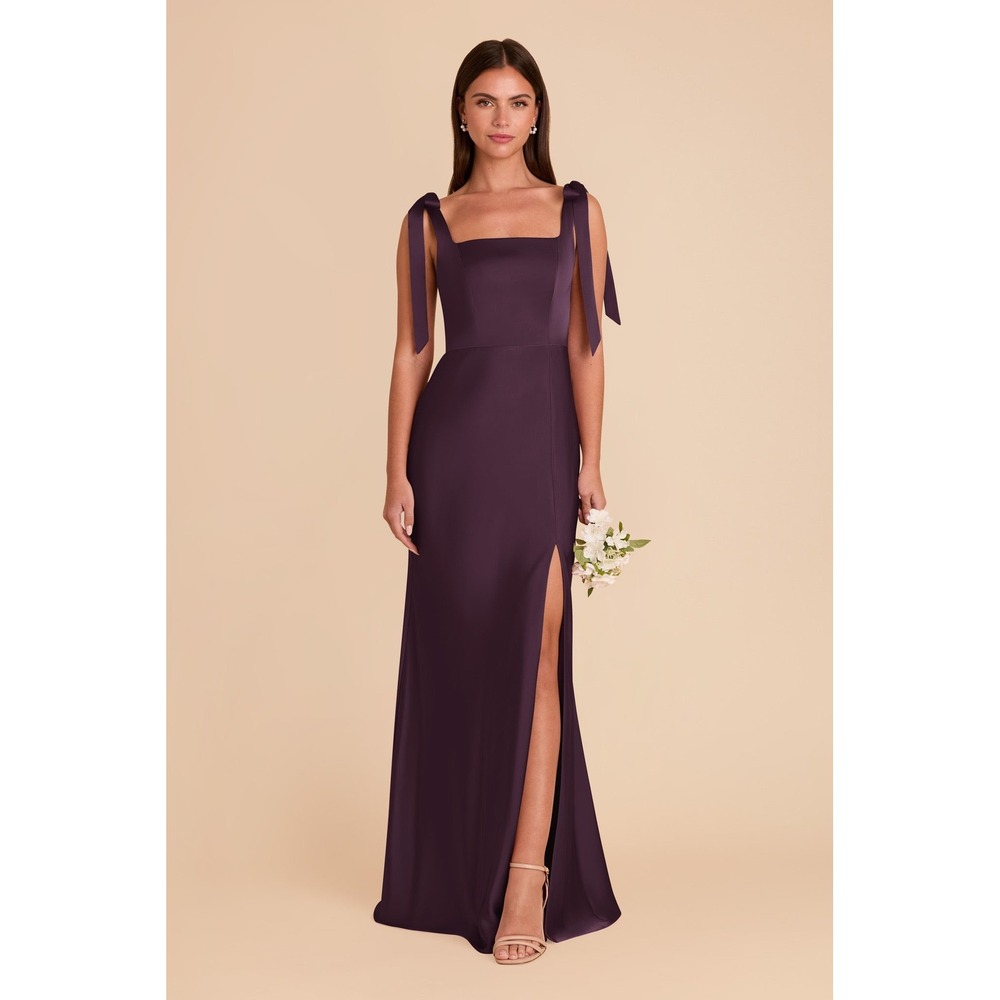 Birdy Grey Alex Dress Cabernet‎ Square Neck Tie Shoulder High Slit Medium Nwt